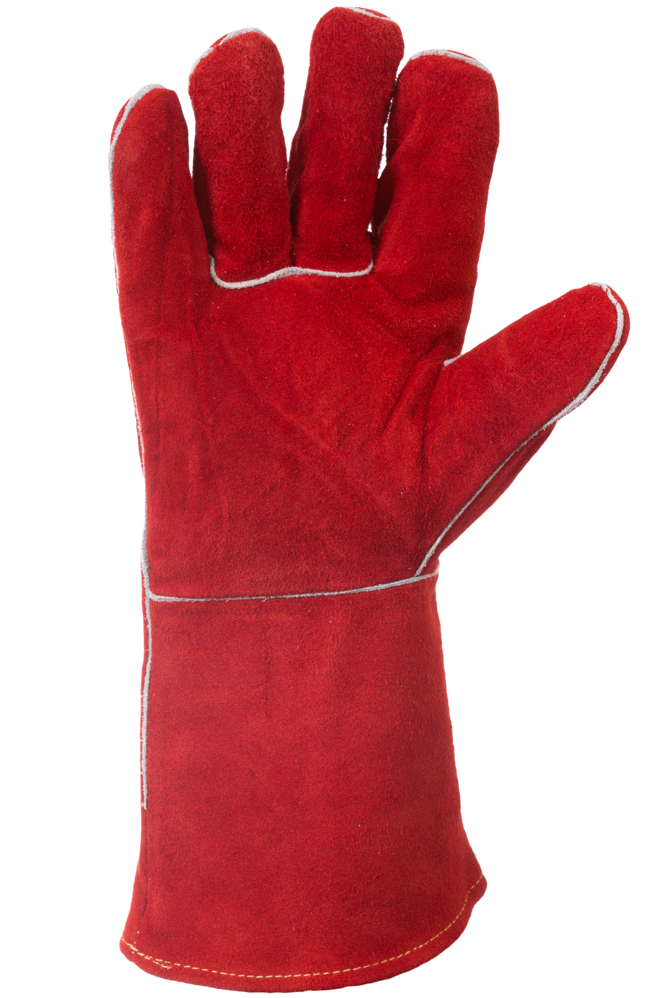 Guante de carnaza soldador 14” rojo, cosido con hilo Kevlar®. – Sirsa